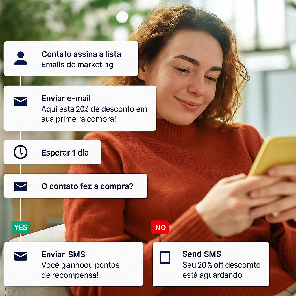 Mulher com formulário de contato CRM fluxo
